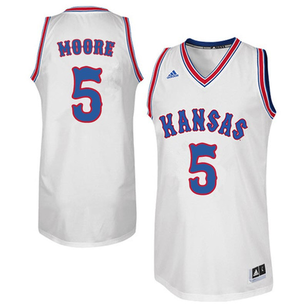 Men #5 Charlie Moore Kansas Jayhawks Retro Throwback College Basketball Jerseys Sale-White - Click Image to Close